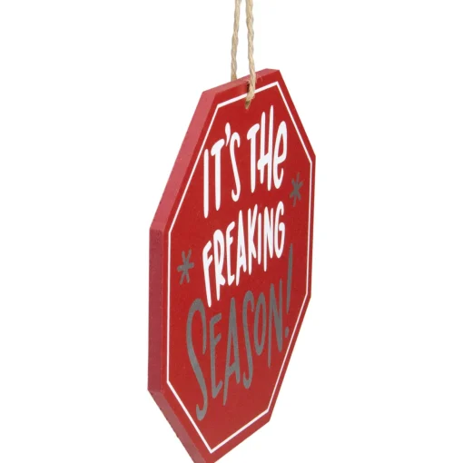 5" Red Octagonal "It's the Freaking Season" Wooden Sign Christmas Ornament