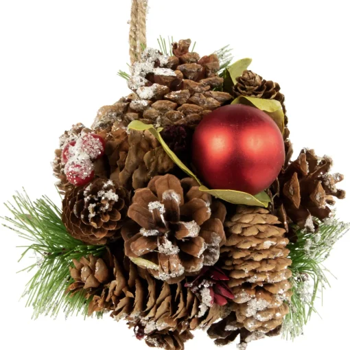 5.5" Red Ornament, Pinecone and Mixed Foliage Hanging Christmas Ball Ornament