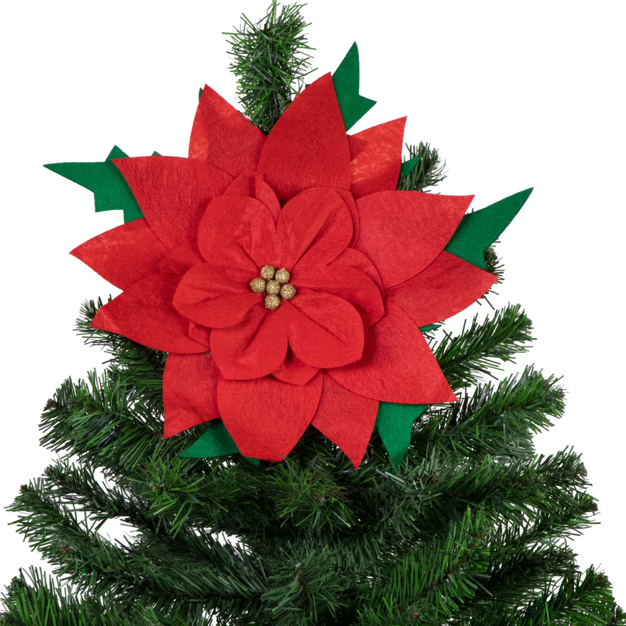 29" Red Poinsettia Tie-On Christmas Tree Topper, Unlit