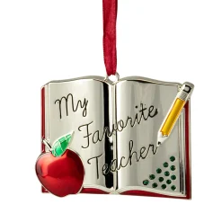 3.25" Red Silver-Plated Favorite Teacher Christmas Ornament with European Crystals