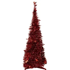 6' Red Tinsel Pop-Up Artificial Christmas Tree, Unlit