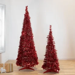 6' Red Tinsel Pop-Up Artificial Christmas Tree, Unlit