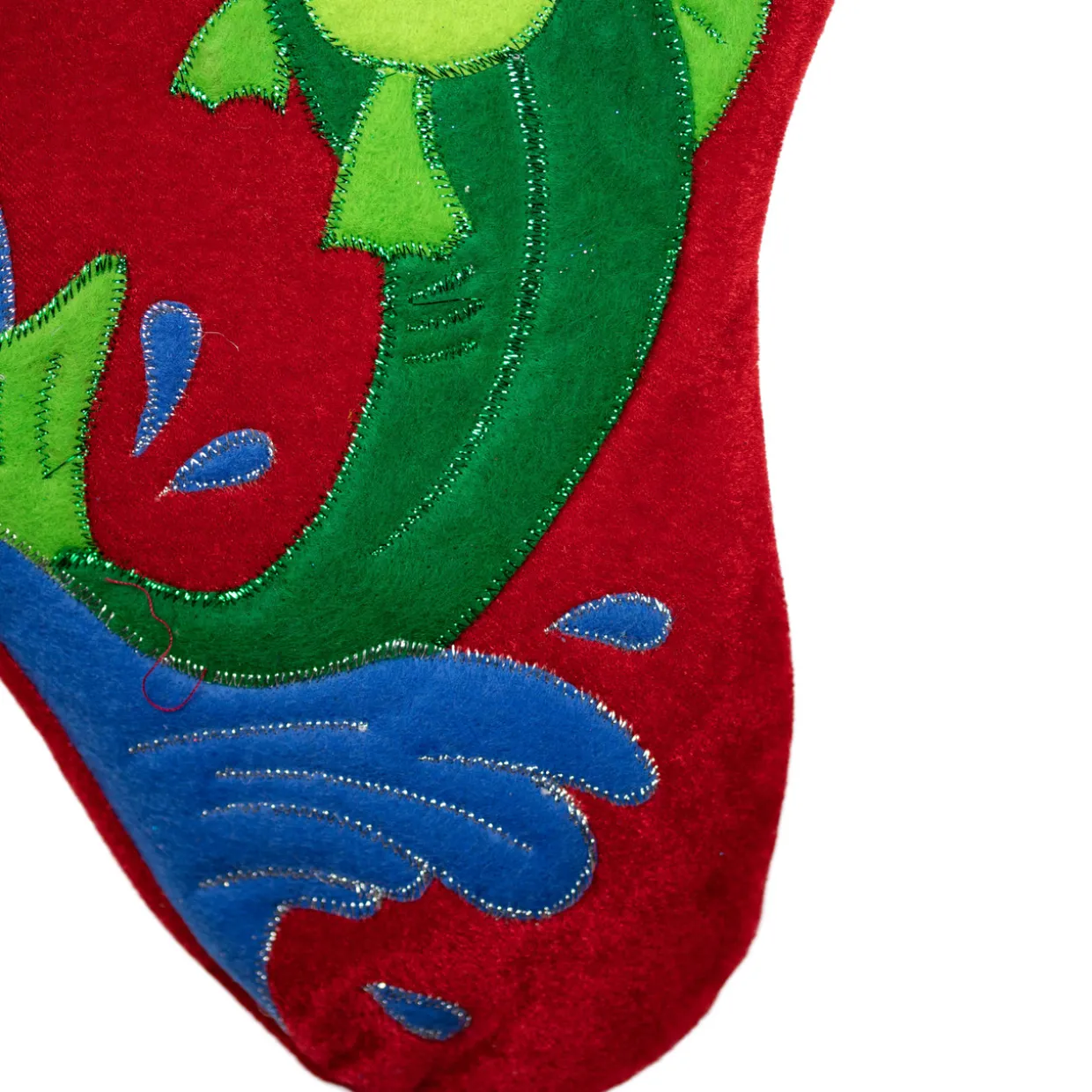 19.5" Red Velveteen Fishing Themed Christmas Stocking with Green Cuff