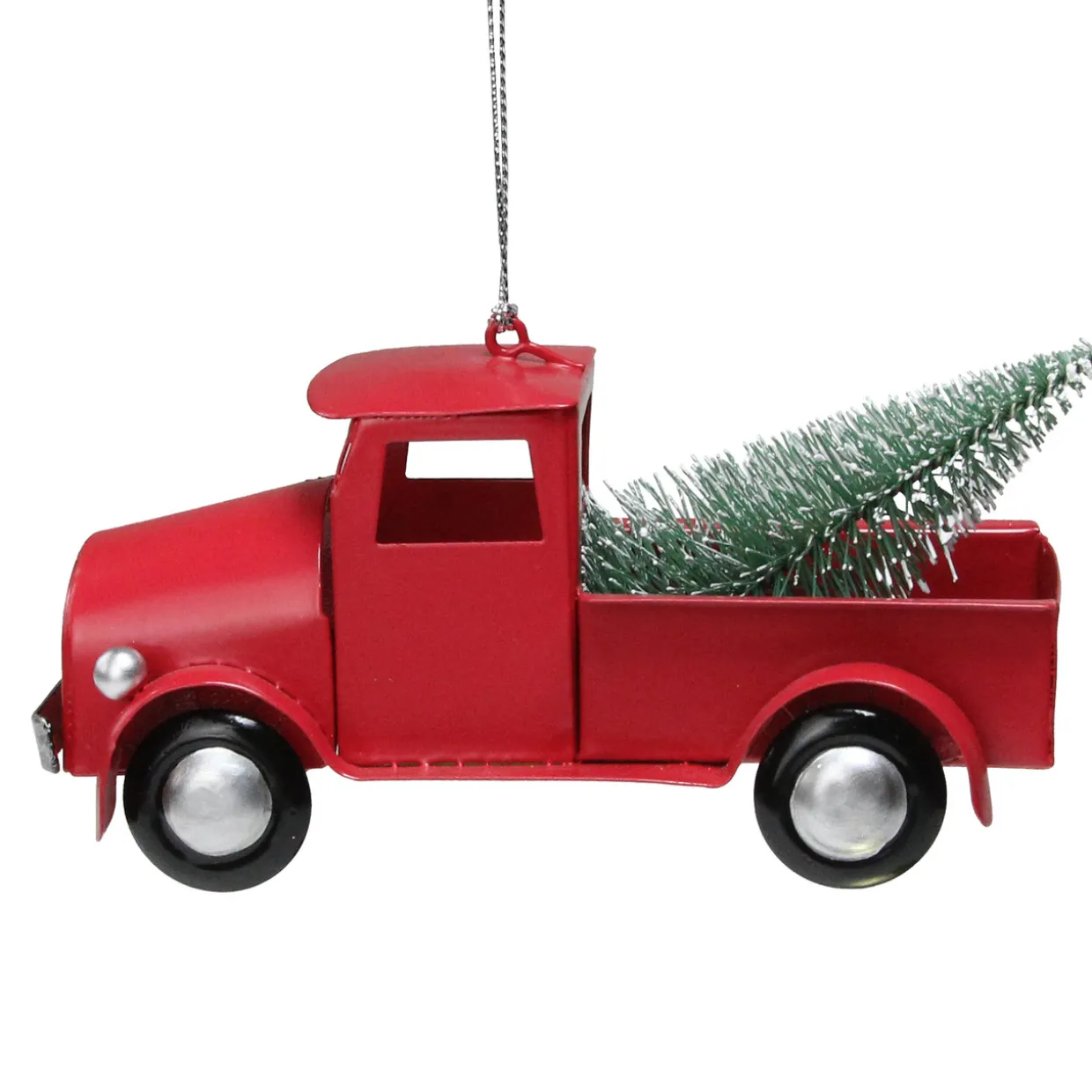 4.5" Red Vintage Style Truck with Frosted Tree Christmas Ornament