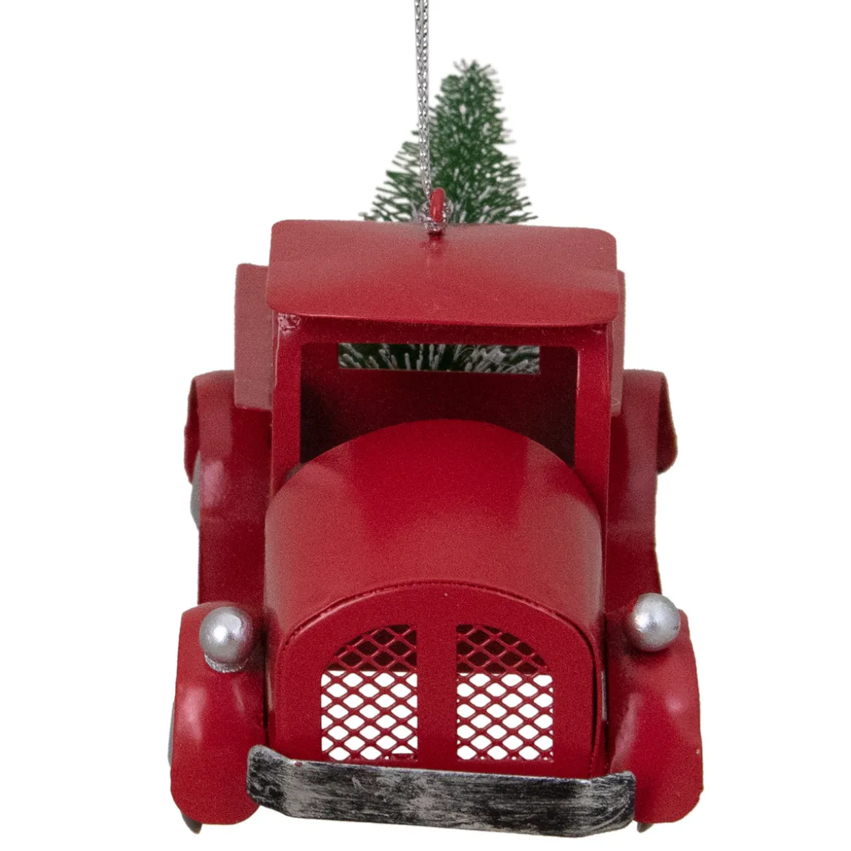 4.5" Red Vintage Style Truck with Frosted Tree Christmas Ornament