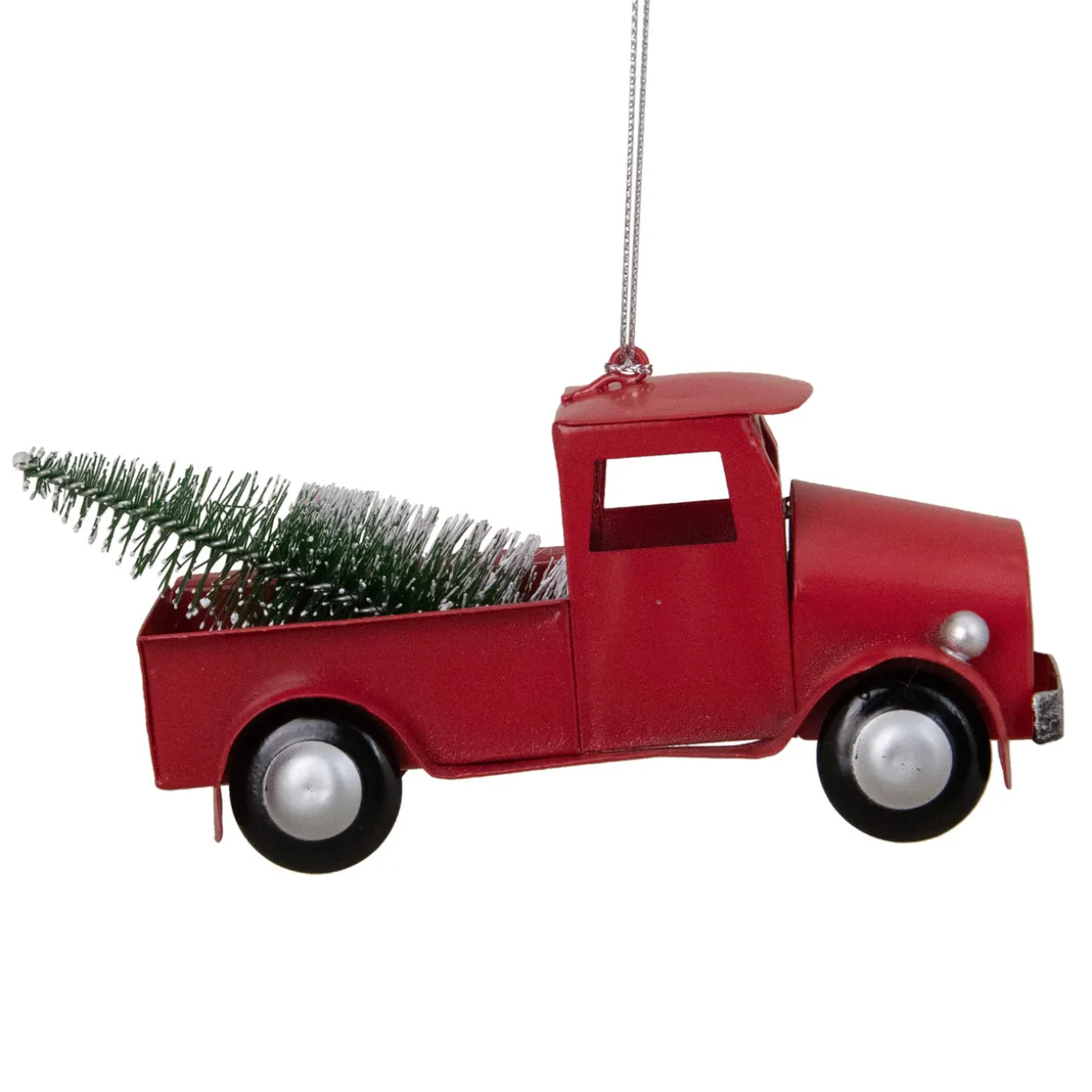 4.5" Red Vintage Style Truck with Frosted Tree Christmas Ornament