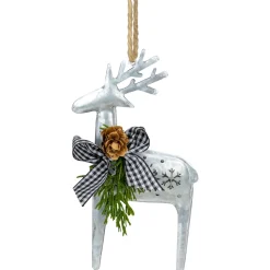 6.25" Reindeer with Black Gingham Bow Christmas Ornament