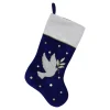 20.5" Royal Blue and White Velvet Dove with Olive Branch Christmas Stocking