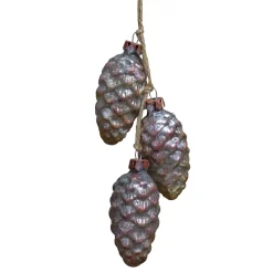 7" Rust and Silver Pinecone Glass Christmas Ornament