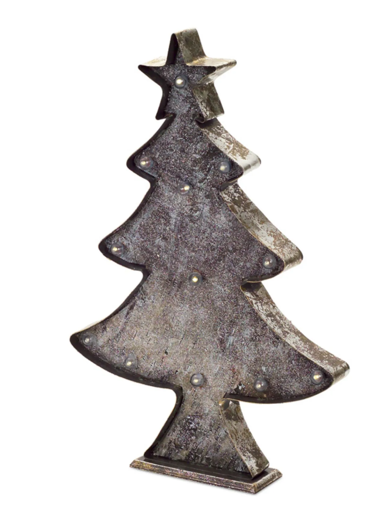 19" Rustic Brown and Bronze LED Christmas Tree Tabletop Decor