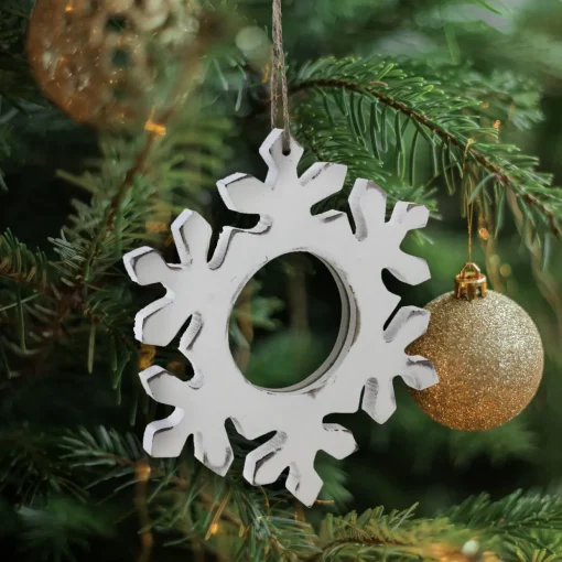 7.25" Rustic White Embossed Snowflake with Mirror Medallion Christmas Ornament