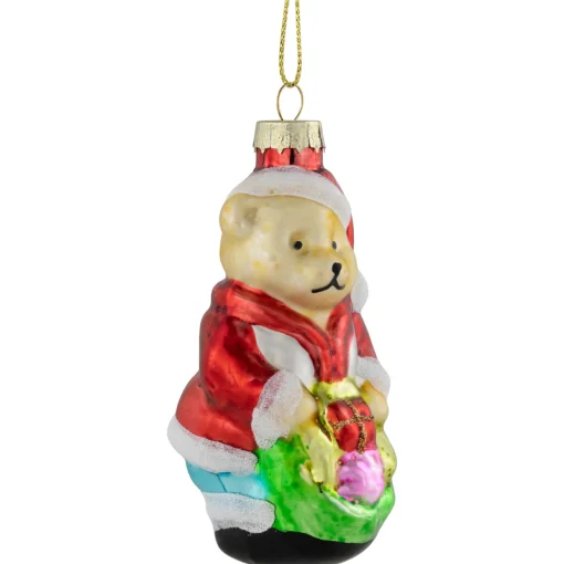 3.25" Santa Bear with Gift Bag Glass Christmas Ornament