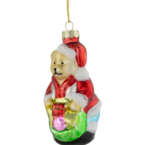 3.25" Santa Bear with Gift Bag Glass Christmas Ornament