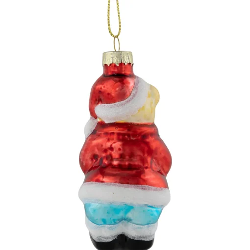 3.25" Santa Bear with Gift Bag Glass Christmas Ornament