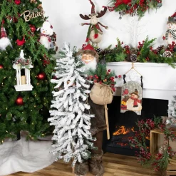 48" Santa Claus with Artificial Flocked Alpine Tree Christmas Figure