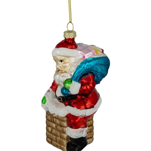 4.75" Santa Down the Chimney Hanging Glass Christmas Hanging Ornament