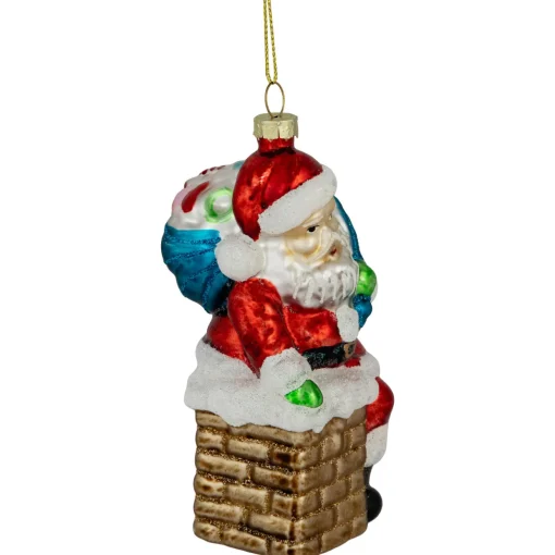 4.75" Santa Down the Chimney Hanging Glass Christmas Hanging Ornament