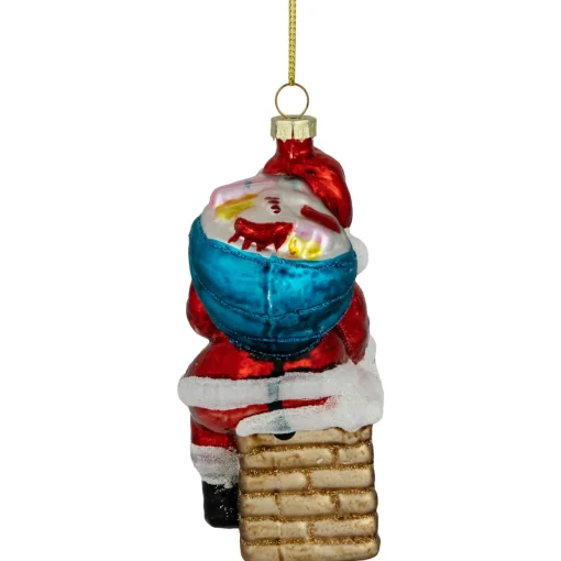 4.75" Santa Down the Chimney Hanging Glass Christmas Hanging Ornament