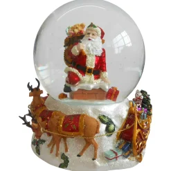 6.75" Santa Going Down the Chimney Musical Christmas Snow Globe