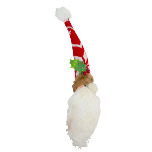 13" Santa Head With Glittered Foam Beard And Holly Berries Christmas Wall Decor