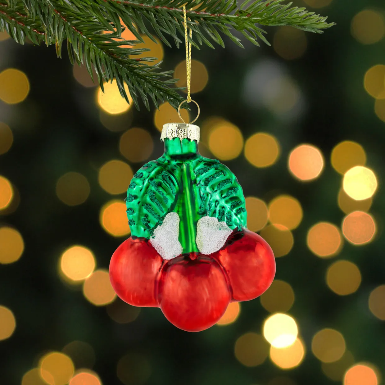 3" Shiny Glittered Red Cherries Glass Christmas Hanging Ornament