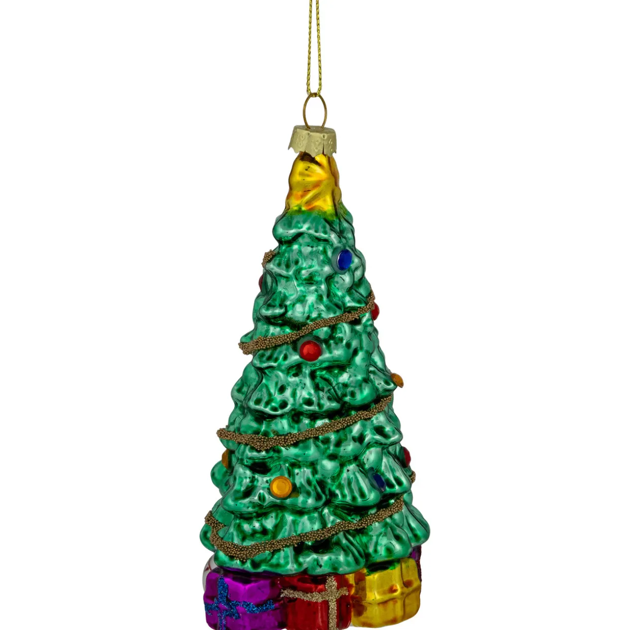 5" Shiny Green Decorated Christmas Tree Hanging Glass Ornament