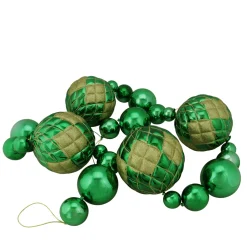 6' Shiny Green Shatterproof Christmas Ball Garland with Gold Glitter Accents