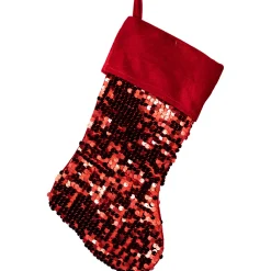 19" Shiny Metallic Red Sequined Christmas Stocking with Velveteen Cuff