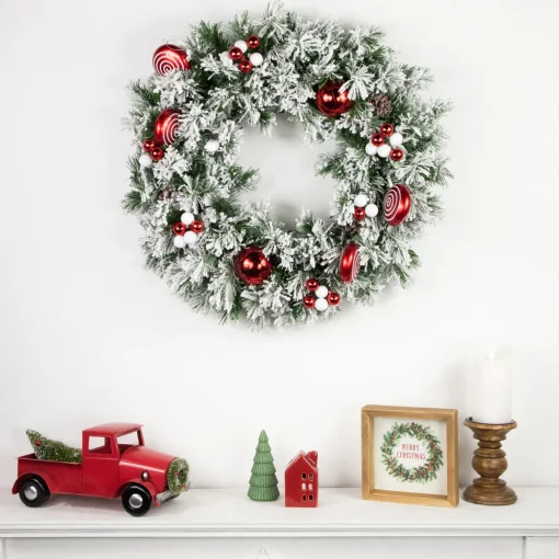 6.75" Shiny Red and White Shatterproof Ball Ornament Christmas Pick