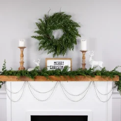 15' Shiny Silver Metallic Faceted Beaded Christmas Garland - Unlit