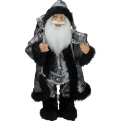 24" Silver and Black Santa Claus with Gifts Christmas Figure