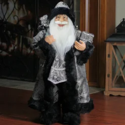 24" Silver and Black Santa Claus with Gifts Christmas Figure
