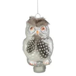 5" Silver and Brown Glass Snow Owl Christmas Ornament