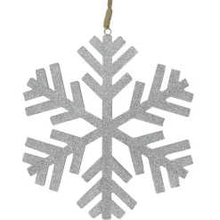 8.75" Silver and Brown Glittered Snowflake Shaped Christmas Ornament
