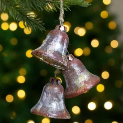 5" Silver and Brown String of Bells Glass Christmas Ornament