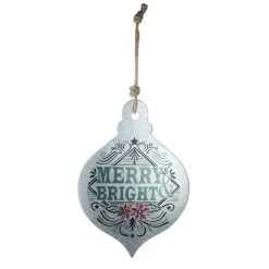 20" Silver and Green 'Merry Bright' Onion Christmas Wall Hanging Ornament