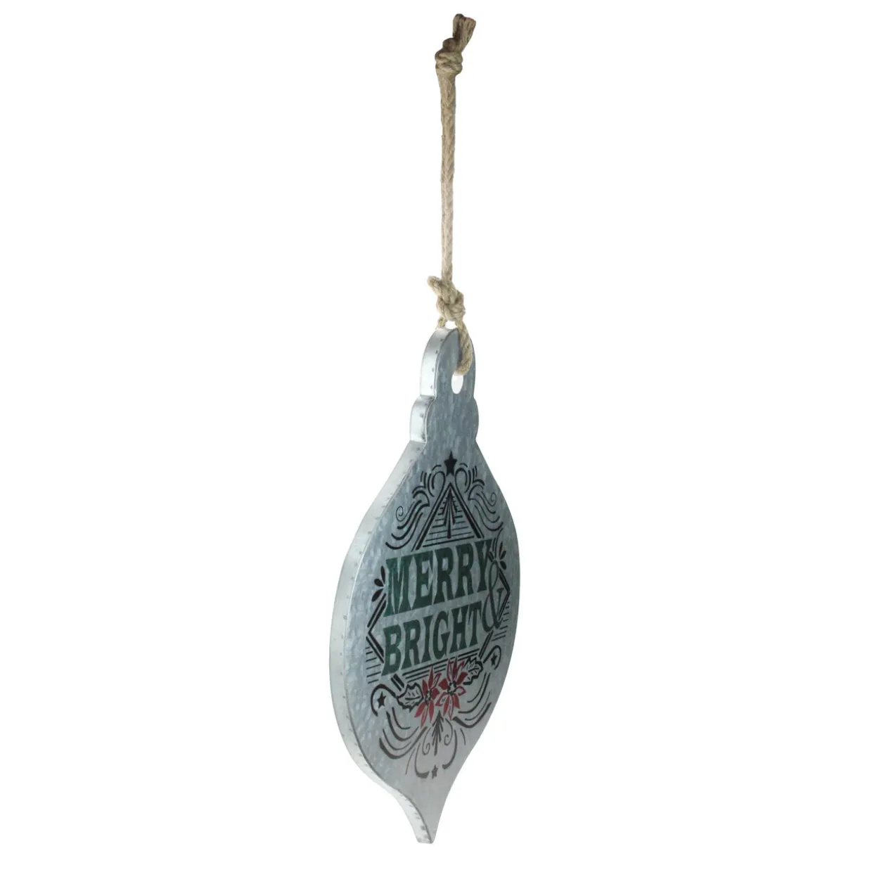 20" Silver and Green 'Merry Bright' Onion Christmas Wall Hanging Ornament
