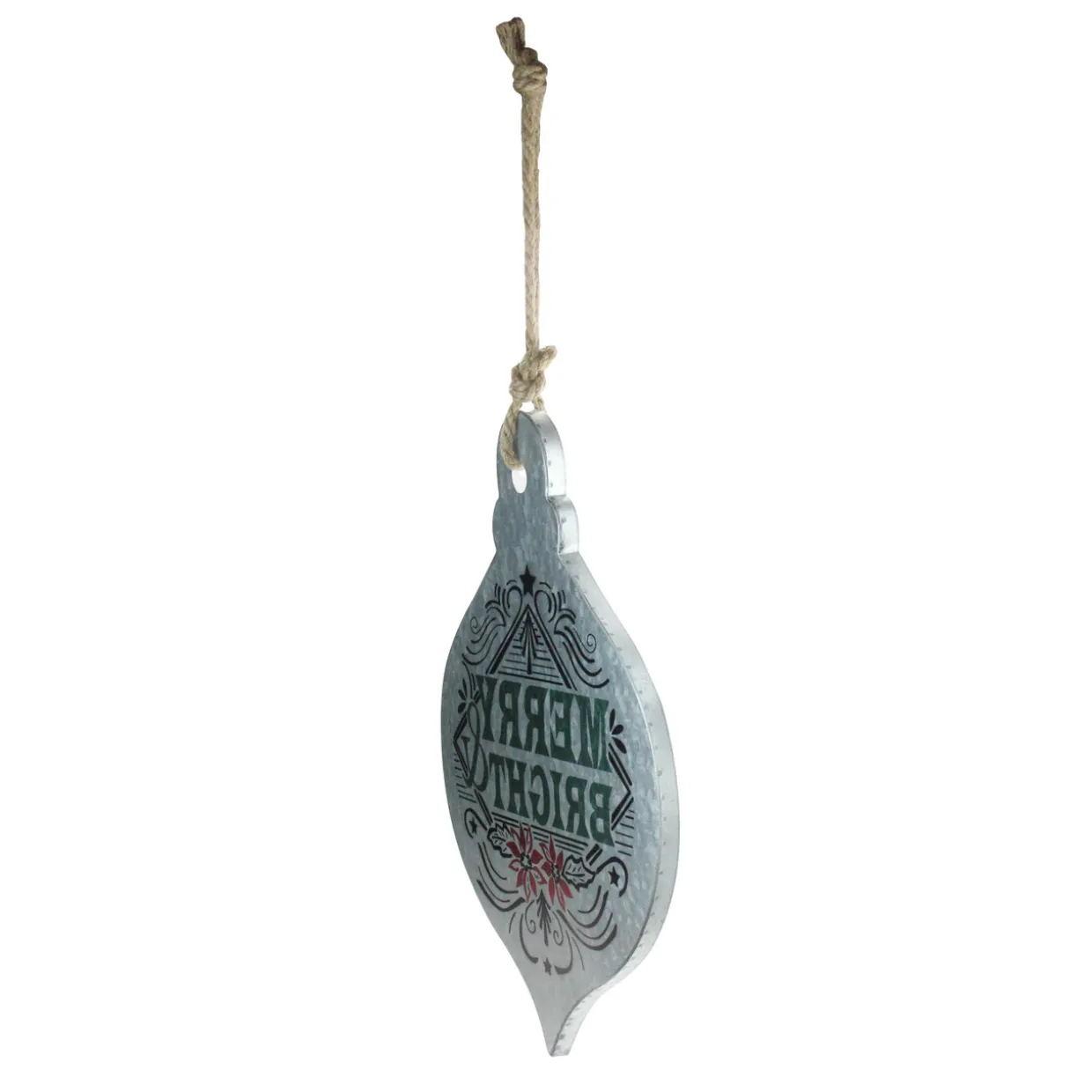 20" Silver and Green 'Merry Bright' Onion Christmas Wall Hanging Ornament