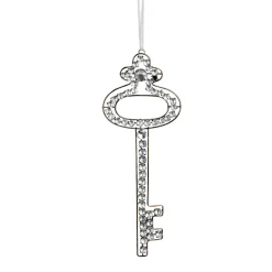 9" Silver Antique Finish Rhinestone Key Christmas Ornament