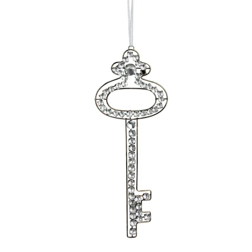 9" Silver Antique Finish Rhinestone Key Christmas Ornament