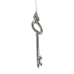 9" Silver Antique Finish Rhinestone Key Christmas Ornament