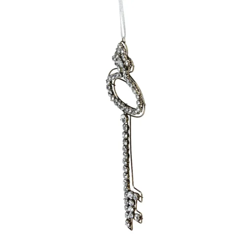 9" Silver Antique Finish Rhinestone Key Christmas Ornament