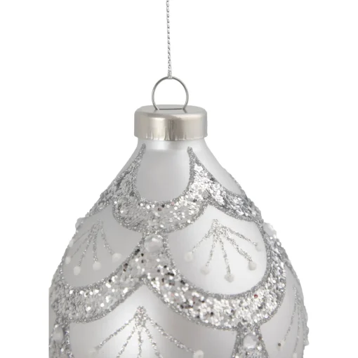 5" Silver Glitter Cosmoid Finial Glass Christmas Ornament