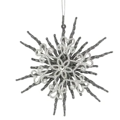 6" Silver Glitter Double Snowflake Christmas Ornament