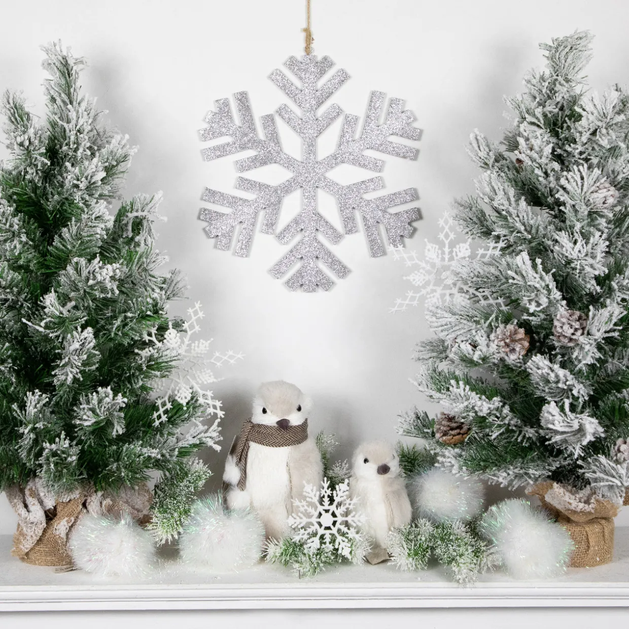 11.75" Silver Glitter Drenched Snowflake Christmas Ornament