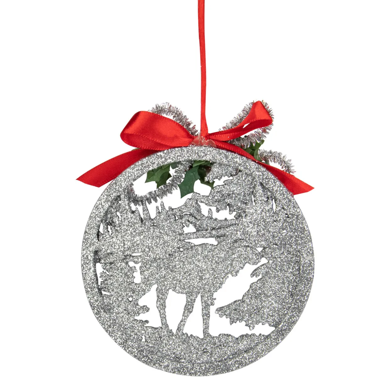 4.25" Silver Glitter Moose 2-D Cut-Out Silhouette Christmas Ornament