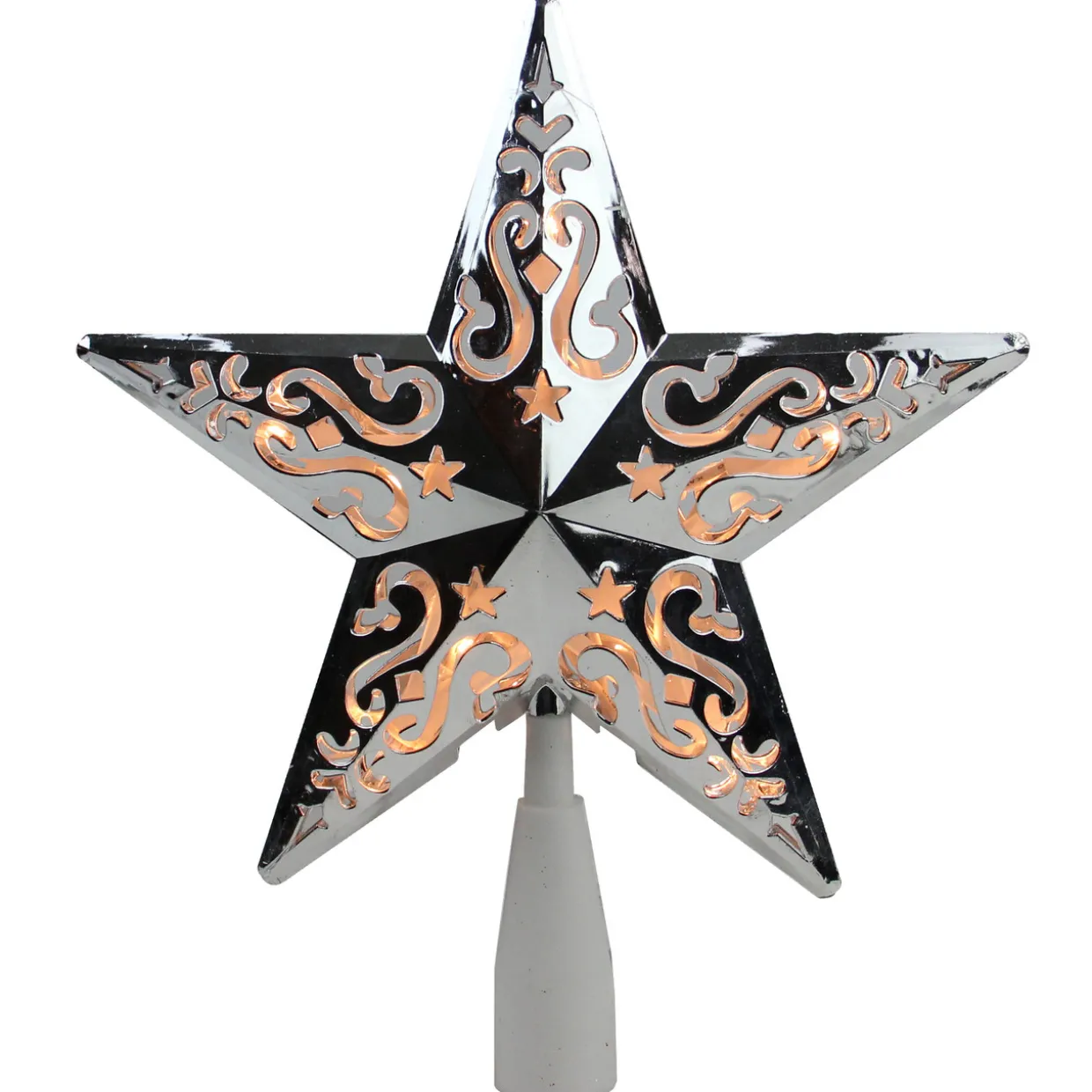 8.25" Silver Scroll Star Lighted Christmas Tree Topper - Clear Lights