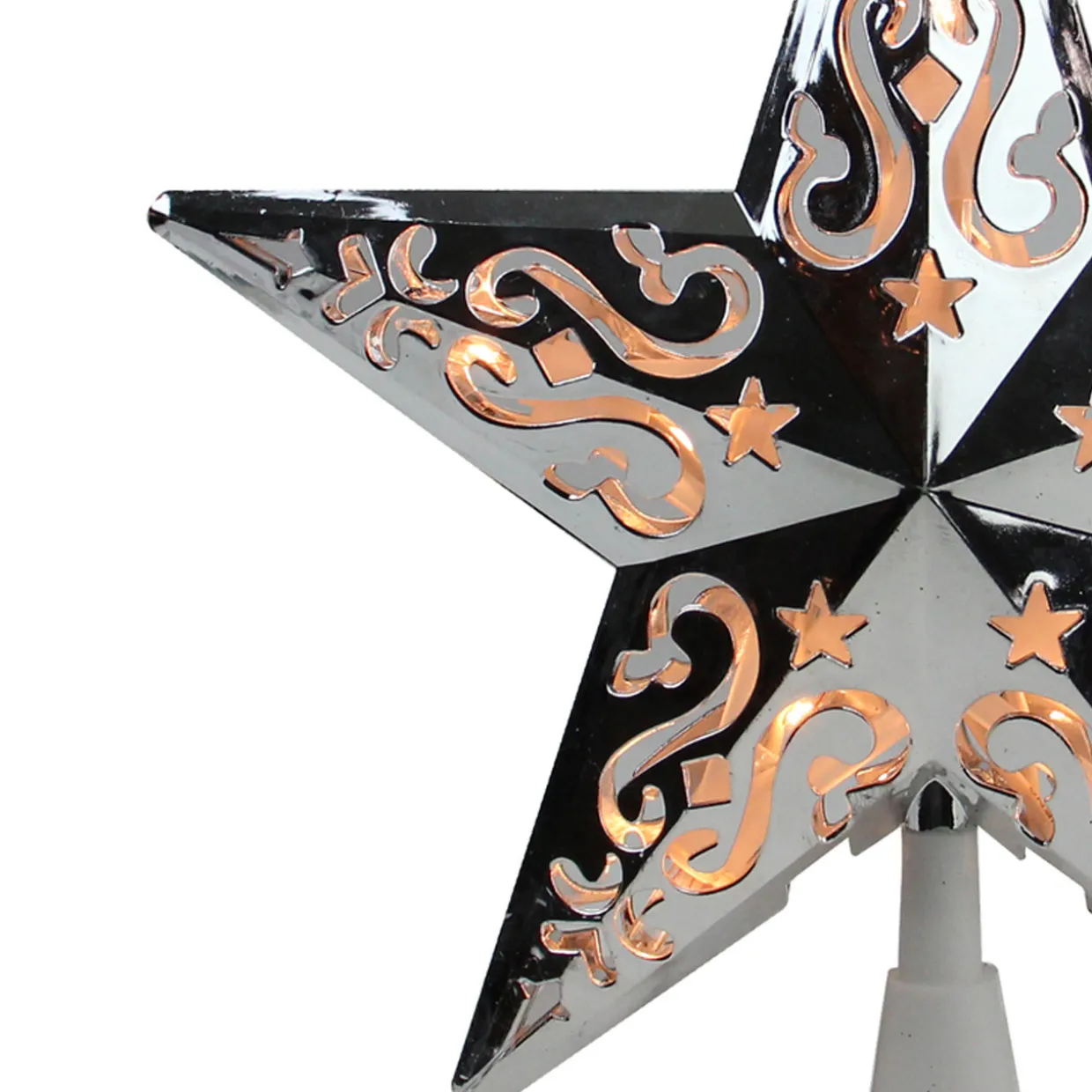 8.25" Silver Scroll Star Lighted Christmas Tree Topper - Clear Lights