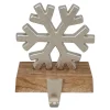 6" Silver Snowflake on Wood Look Base Christmas Stocking Holder