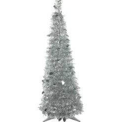 4' Silver Tinsel Pop-Up Artificial Christmas Tree, Unlit